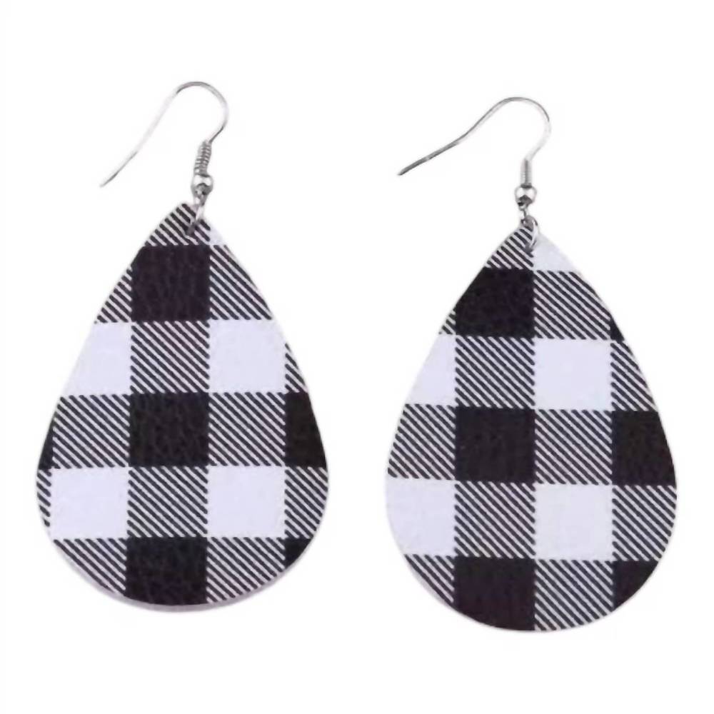 NEW SOUTHERN SWANK women's genuine leather teardrop earrings in black & white pl